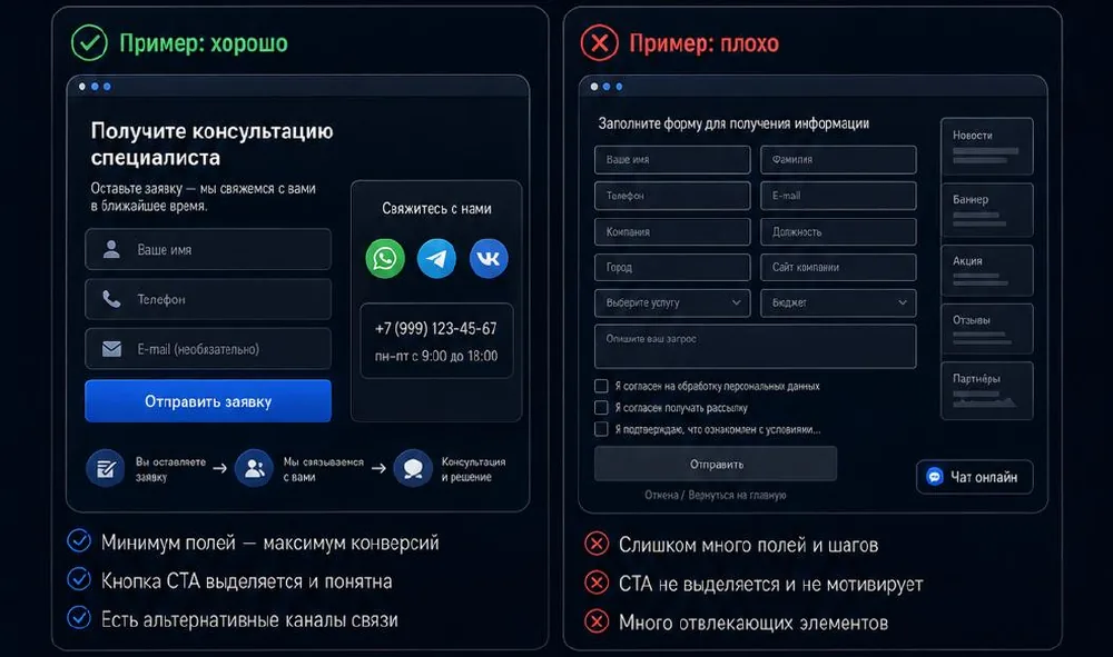 Пример короткой формы заявки и перегруженной формы