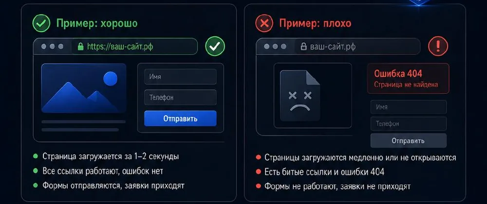 Пример рабочего сайта с HTTPS и сайта с ошибкой 404
