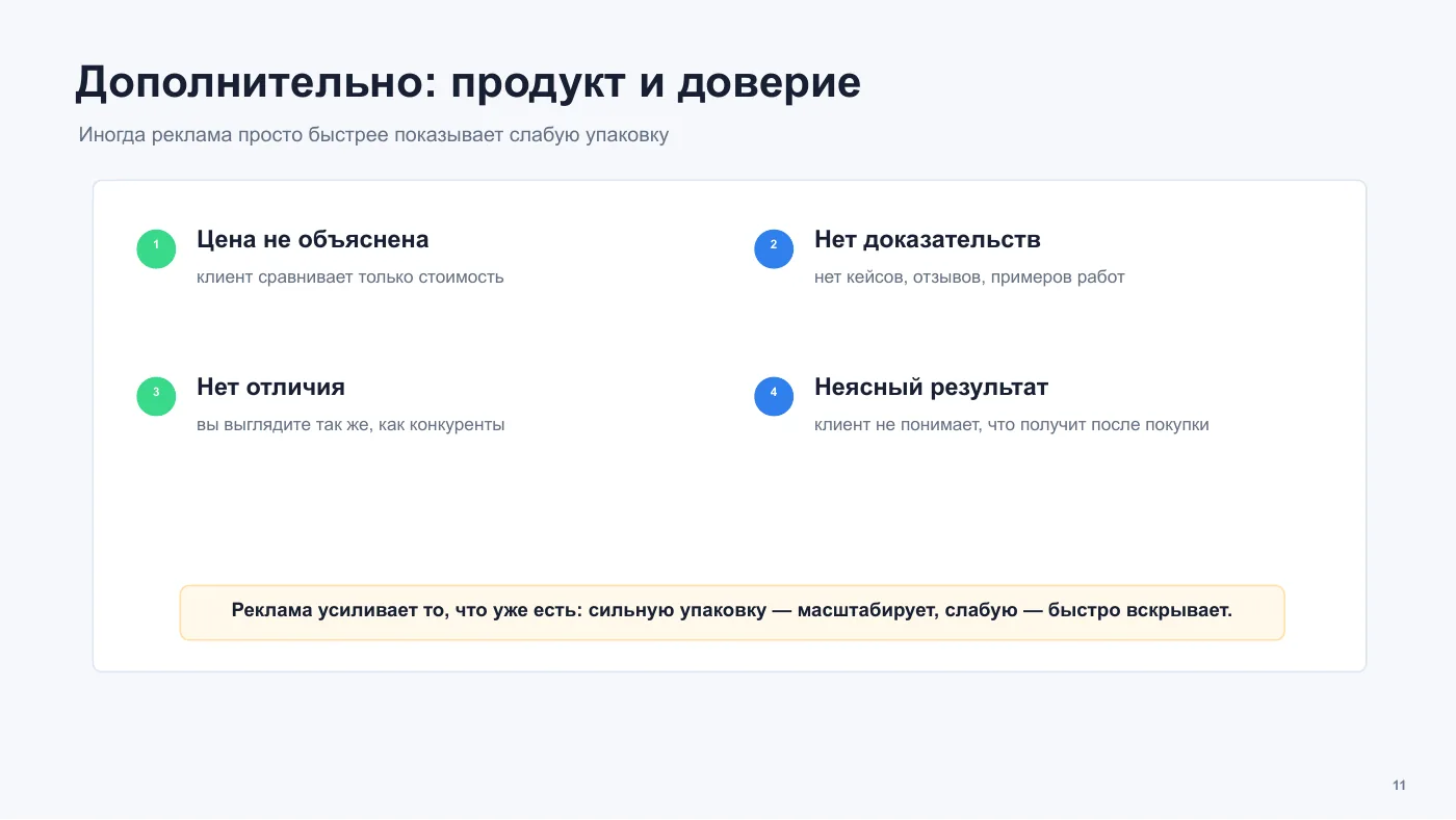 Продукт и доверие: цена, доказательства, отличие, результат