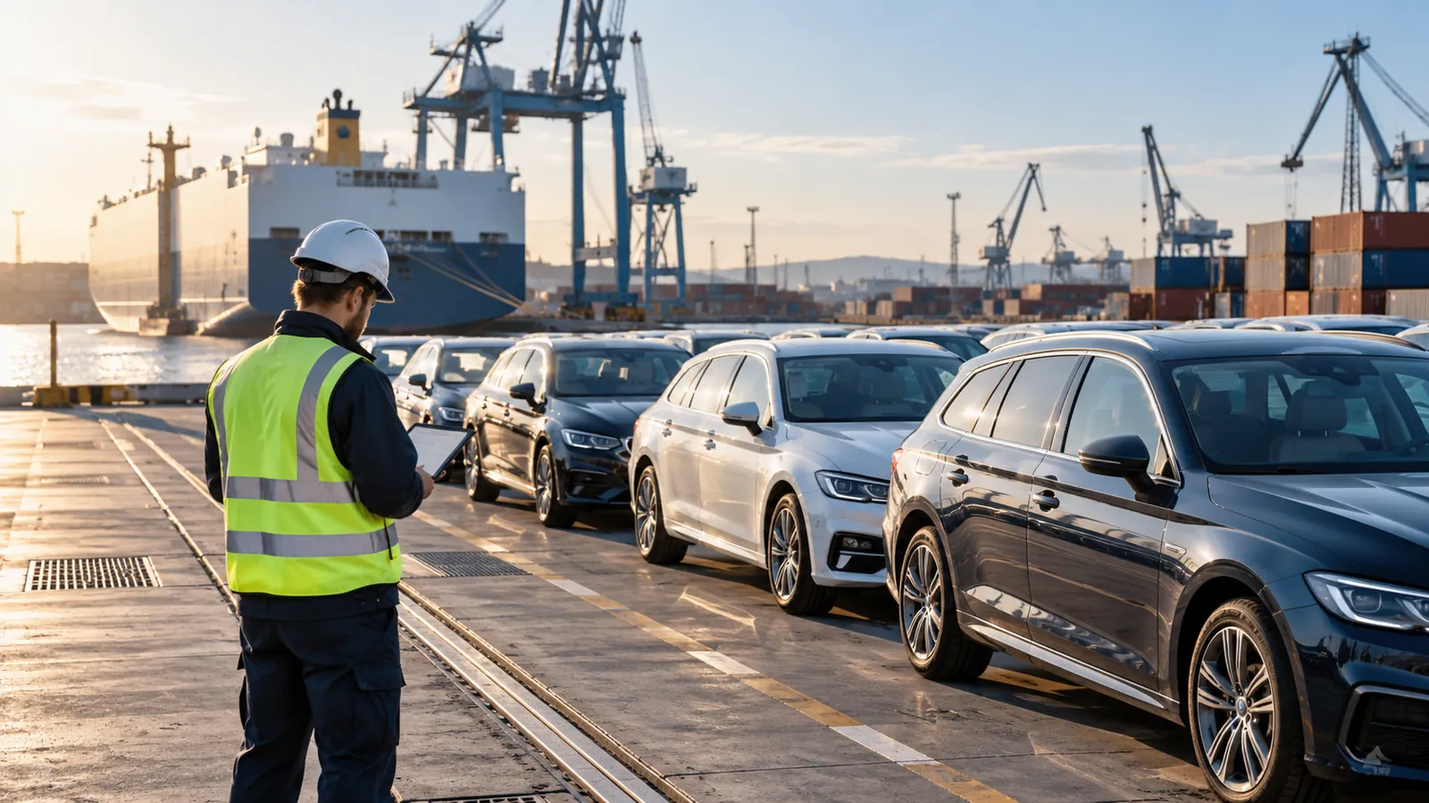 Автомобили после доставки в морском порту